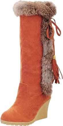 Generic Snow Boots Women Warm Comfortable Womens Winter Boot Stylish Wedge Heel Faux Fur Lined Casual Cosy Pull On Knee High Boots Outdoor Winter