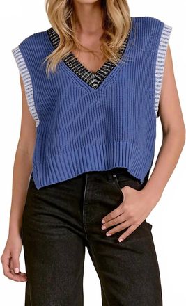 Elan Short Sleeve V Neck Sweater In Sapphire Blue