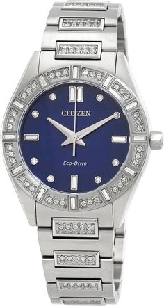 Citizen Silhouette Crystal Eco-Drive Blue Dial Ladies Watch EM1020-57L