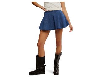 Free People We The Free Paradise Found Denim Skort Womens Skirt Mid Indigo : LG (Womens 12), Cotton