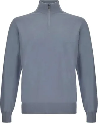 Canali C0015 Half Zip Knitwear - male - Canali - Turtlenecks - Blue - 3XL - Knitwear