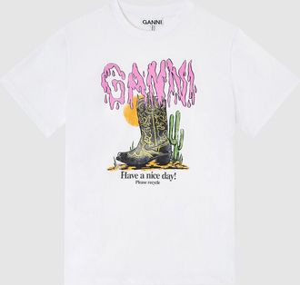 Ganni Tee Shirt Basic Cotton Western Zebra Bright White