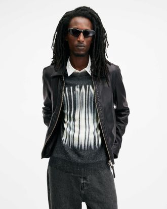 AllSaints Mens Lamb Leather Erol Zip Up Leather Jacket, Size: XXL