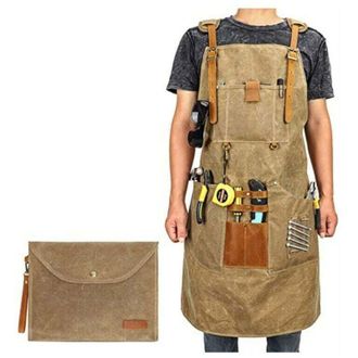 OEM Delantal De Trabajo De Tela Encerada Para Hombre Y Mujer Con Bolsillo Y Tirantes Acolchados, Hebilla De Liberaci&oacute;n R&aacute;pida, Ajustable Hasta La Talla Xx