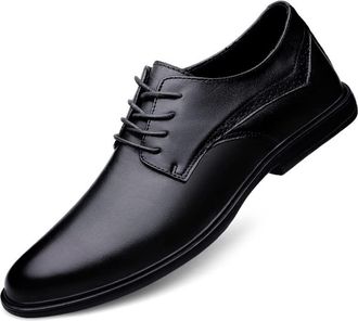 Generic Formal Shoes for Men Lace Up Burnished Toe Derby Shoes Leather Low Top Anti-Slip Non Slip Rubber Sole Prom(Black,5.5 UK)