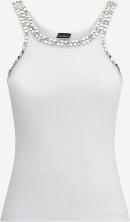 Pinko Womens Ribbed Top With Jewel Embroidery White Cotton Tops