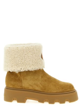 Moncler Beige Calfskin Ankle Womens Boots