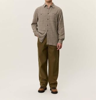 Les Deux John Check Long Sleeve Shirt In Dark Sand