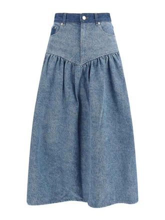 Ganni Cotton denim midi skirt