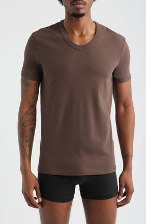 Tom Ford Cotton Jersey V-Neck T-Shirt in Nude Brown at Nordstrom, Size X-Large