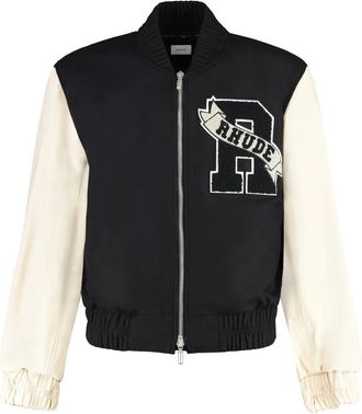 Rhude Jassen, Heren, Zwart, M, Leer, Leren Bomberjack met Elastische Details