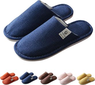 Generic Bedroom Slippers Womens Cotton Linen Slippers Mens Fluffy Closed Toe Silent Slipper Unisex Home Slipper Winter Home Sliders Lightweight Travel Slides 