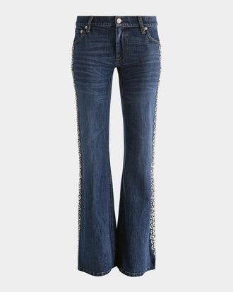 Alice & Olivia Emryn Ultra Low-Rise Embellished Jeans