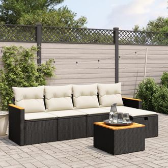 vidaXL Set De Sof&aacute;s De Jard&iacute;n 6 Piezas Y Cojines Rat&aacute;n Sint&eacute;tico Negro Vidaxl