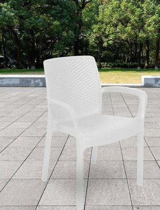Dmora Sillas De Jard&iacute;n Torino, Asiento De Jard&iacute;n, Silla Para Mesa De Comedor, Sill&oacute;n De Exterior Efecto Rat&aacute;n, 100% Made In Italy, Cm 54x60h82, Blanco, Con 