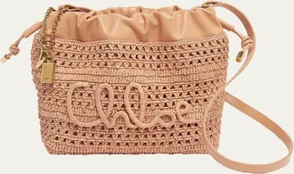 Chlo&eacute; Summer Banana Mini Raffia Top Handle Bag