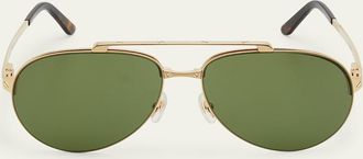 Cartier Mens Metal Double-Bridge Aviator Sunglasses