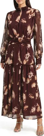 Mila Mae Long Sleeve Floral Maxi Dress in Wine Floral at Nordstrom, Size X-Small