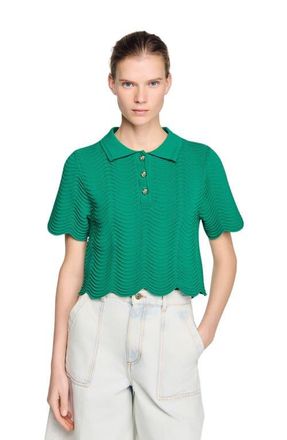 Sandro Decorative knit polo-neck sweater in Emeuraude Green at Nordstrom, Size X-Small