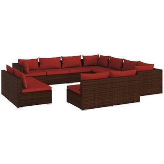 vidaXL Set De Muebles De Jard&iacute;n 11 Pzas Cojines Rat&aacute;n Sint&eacute;tico Marr&oacute;n Vidaxl