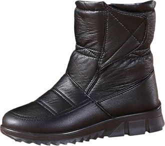 Generic Snow Boots for Women Size 4.5, Winter Casual Mid Calf Booties, Ladies Thickened Warm Fleece Lined Boots, Outdoor Thick-Soled Non Slip Waterproof Walki