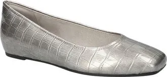 Easy Street Crescent Faux Leather Skimmer Flat in Silver Patent Croco at Nordstrom, Size 7.5