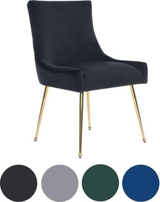Life Interiors Single Black Viviana Velvet Dining Chair with Gold Legs and Ring Handle - Modern Upholstered Accent Chair