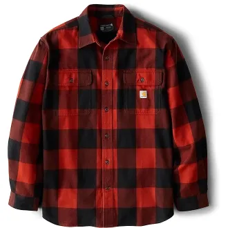 Carhartt Work in Progress Flannel Shirt Mens Red Plaid 100% Cotton Loose Fit Heavyweight POSH117