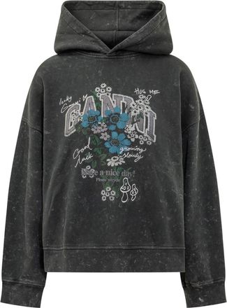 Ganni Grey Graphic Hood Hoodie