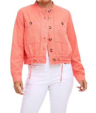 Tribal Drawcord Button Front Jacket In Coral Sky