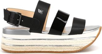 Hogan Womens Leather Wedge Sandals In Black