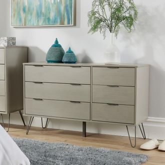 Home Source Industries Industrial Wood Chest 6 Drawers Cabinet Organiser Bedroom Storage in Grey