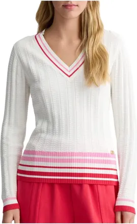 Liu Jo Stylish Jumper in Milk/Red Candy - female - Liu Jo - V-neck Knitwear - White - S - Knitwear