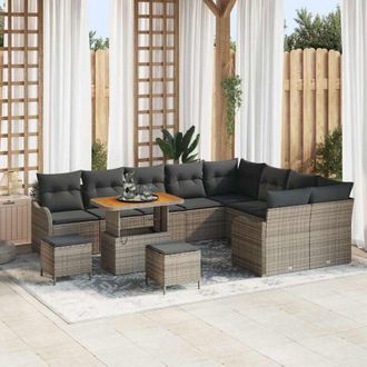 vidaXL Conjunto De Sof&aacute; De Jard&iacute;n 12 Pcs Gris Rat&aacute;n Sint&eacute;tico Vidaxl