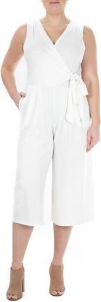Nina Leonard Surplice Wrap Crop Jumpsuit in Ivory at Nordstrom Rack, Size X-Large