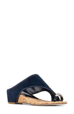 Donald J Pliner Vesna Toe Loop Wedge Sandal in Navy at Nordstrom, Size 10