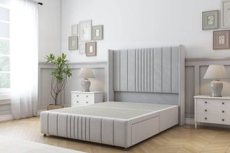 Sloomy Hargrave Plush Divan Base No Drawers-54 Wingback & 12 Footboard in Silver | Size: Small Double