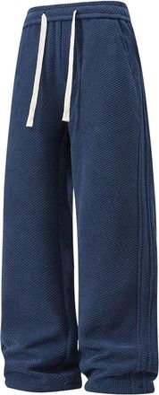 Generic Mens Tracksuit Bottoms Fleece Lined Trousers Straight Leg Smart Casual Joggers Thermal Winter Warm Pants Navy