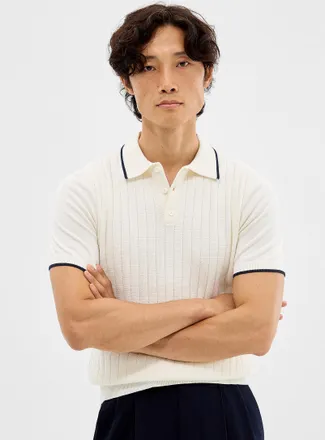 Le 31 Mens Wide-rib knit Polo Shirt
