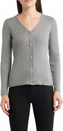 ZOE AND CLAIRE V-Neck Button Up Sweater In Grey