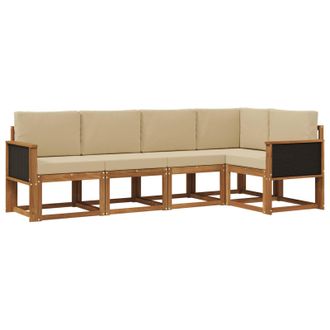 vidaXL Conjunto De Sof&aacute;s De Exterior 5 Pcs Natural Y Beige Poli&eacute;ster Vidaxl