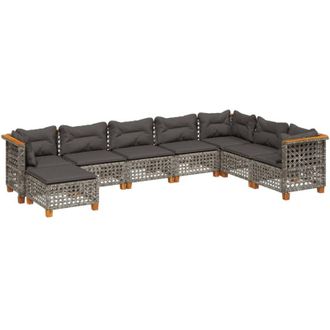 vidaXL Set De Sof&aacute;s De Jard&iacute;n Y Cojines 8 Piezas Rat&aacute;n Sint&eacute;tico Gris Vidaxl