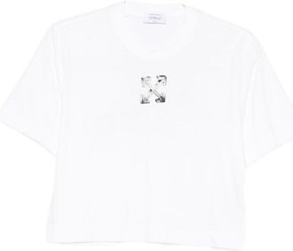 Off-white Cropped T-Shirt With Silver Graphics