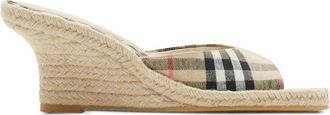 Burberry Wedges, female, Beige, Size: 9 1/2 US Beige Check Pattern Slip-On Wedges