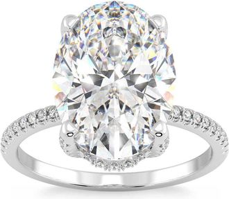 Pompeii3 Certified 5.33Ct Oval Diamond Side Halo Engagement Ring 14k Gold Lab Grown