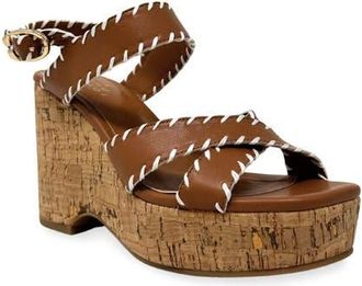 Shushop Jada Ankle Strap Platform Wedge Sandal in Camel at Nordstrom, Size 7.5