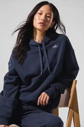 Alo | Accolade Hoodie in Navy Blue, Size: Medium
