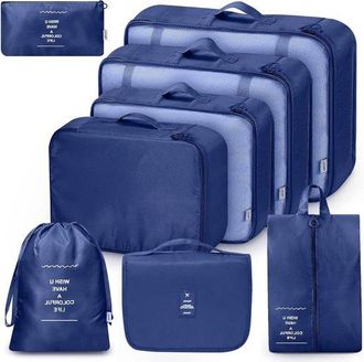 OEM Juego De 8 Cubos Organizadores Para Maleta Con Neceser - Azul Oscuro - Resistente Al Agua - Varios Tama&ntilde;os