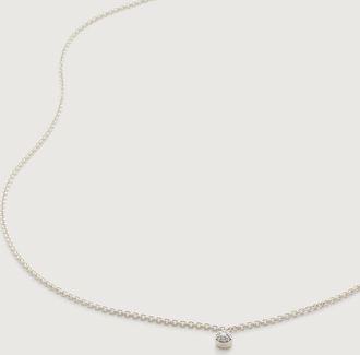 Monica Vinader Sterling Silver Fiji Tiny Button Single Diamond Necklace Adjustable 43cm/17 Diamond