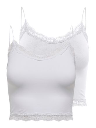 Only Tr&auml;gertop ONLY ONLVICKY LACE SEAML 2-PACK CROPPED TOP, Damen, Gr. L/XL, weiss (wei&szlig; pack:wei&szlig;, wei&szlig;), Jersey, Obermaterial: 92% Polyamid, 8% Elasthan,